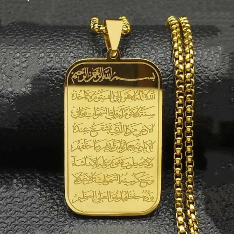 Stainless Steel Islam Religious Muslim Pendant Engraved Necklace for Women & Men Trendy All-match & Exquisite Jewelry