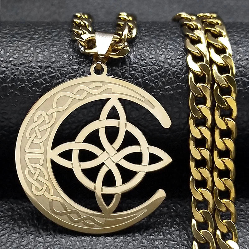 Celtic Moon Pendant Necklace — Stainless Steel