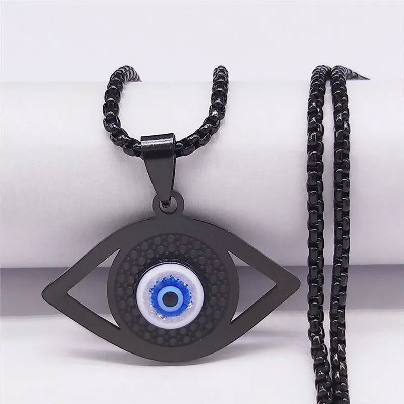 Hamsa Evil Eye Pendant Necklace — Stainless Steel