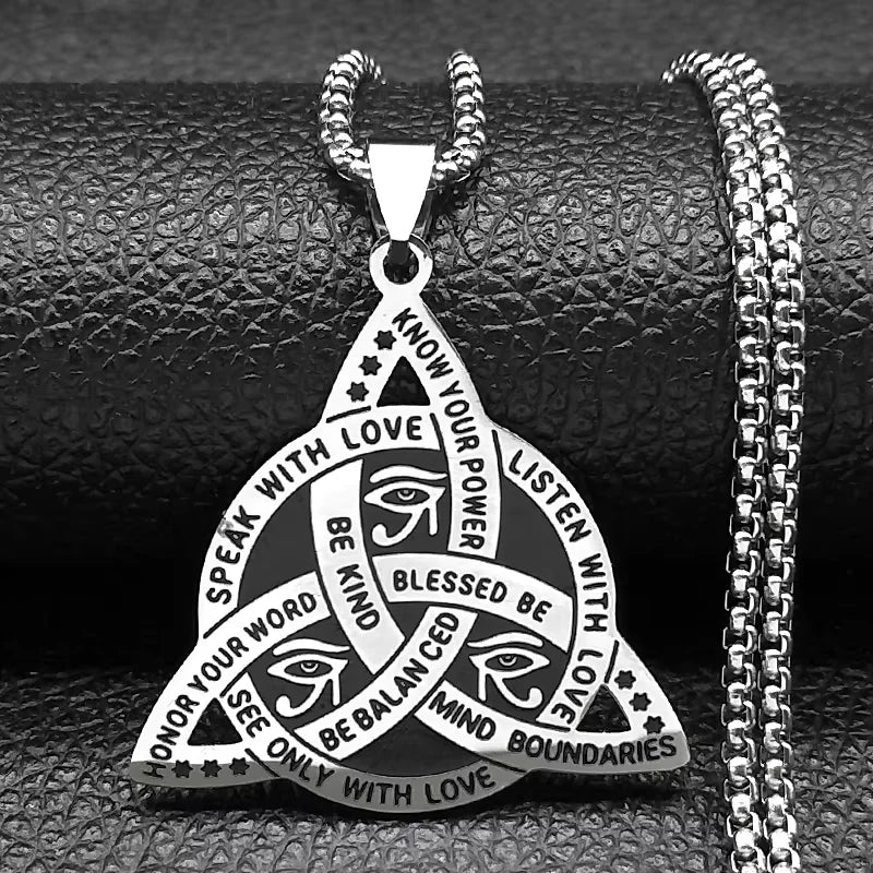 Triquetra Pentagram Triple Moon Necklace — Stainless Steel