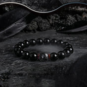Dark Series Black Stone Bead Elastic Bracelet for Men Women