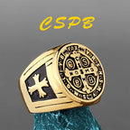 Vintage Christian St. Benedict Cspb Cross Ring For Men Punk Hip Hop Stainless Steel Jesus Ring Jewelry Creative Gift