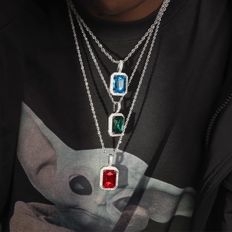 Iced Out Rope Pendant Necklace Stainless Steel