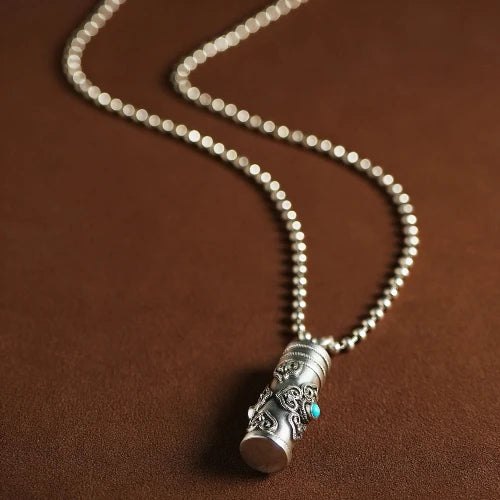 Ethnic Style Relief Vajra Pestle Necklace For Men Jewelry Blessing Gau Buddhist Scripture Box Pendant Male Choker