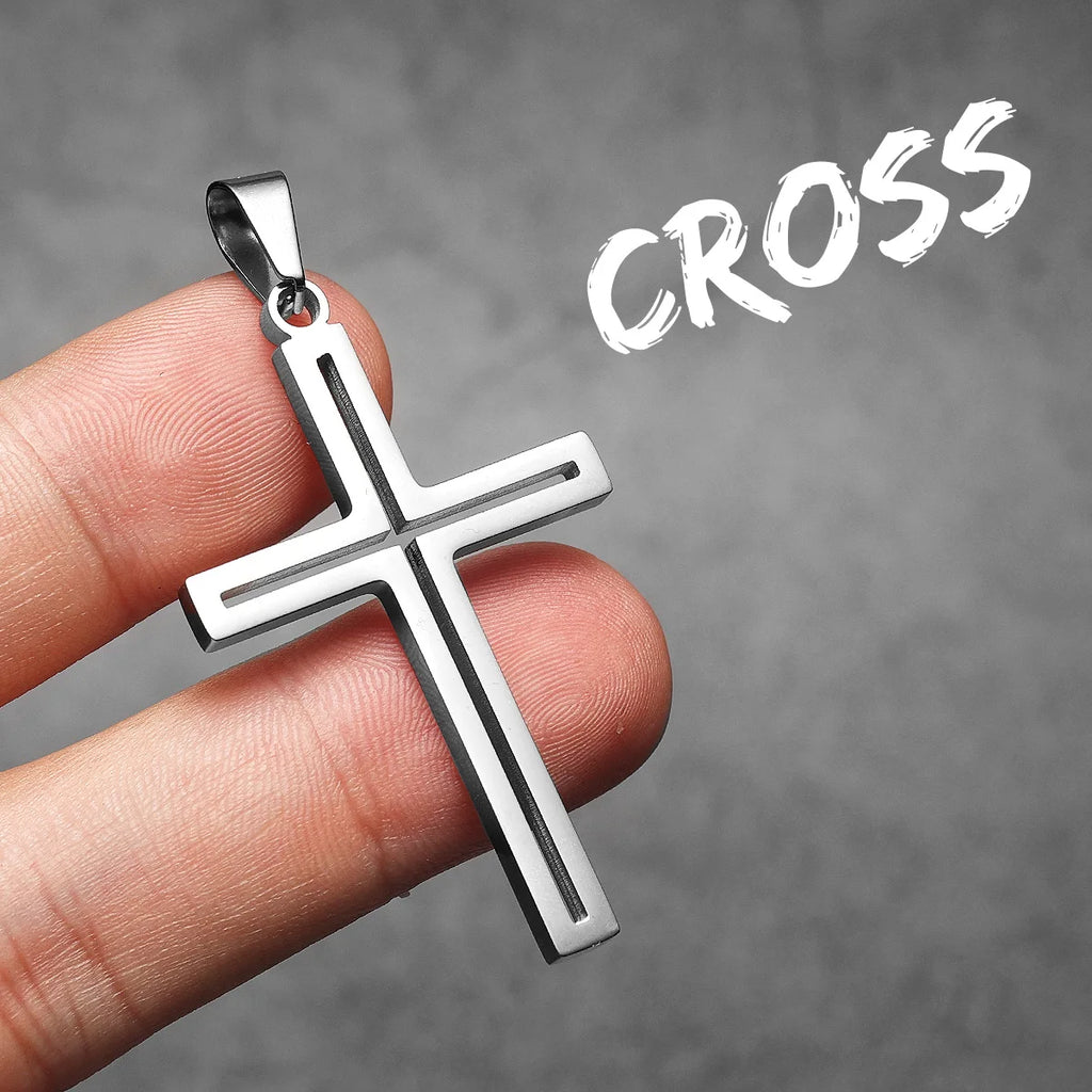 Cross Pendant Necklace Stainless Steel Hollow