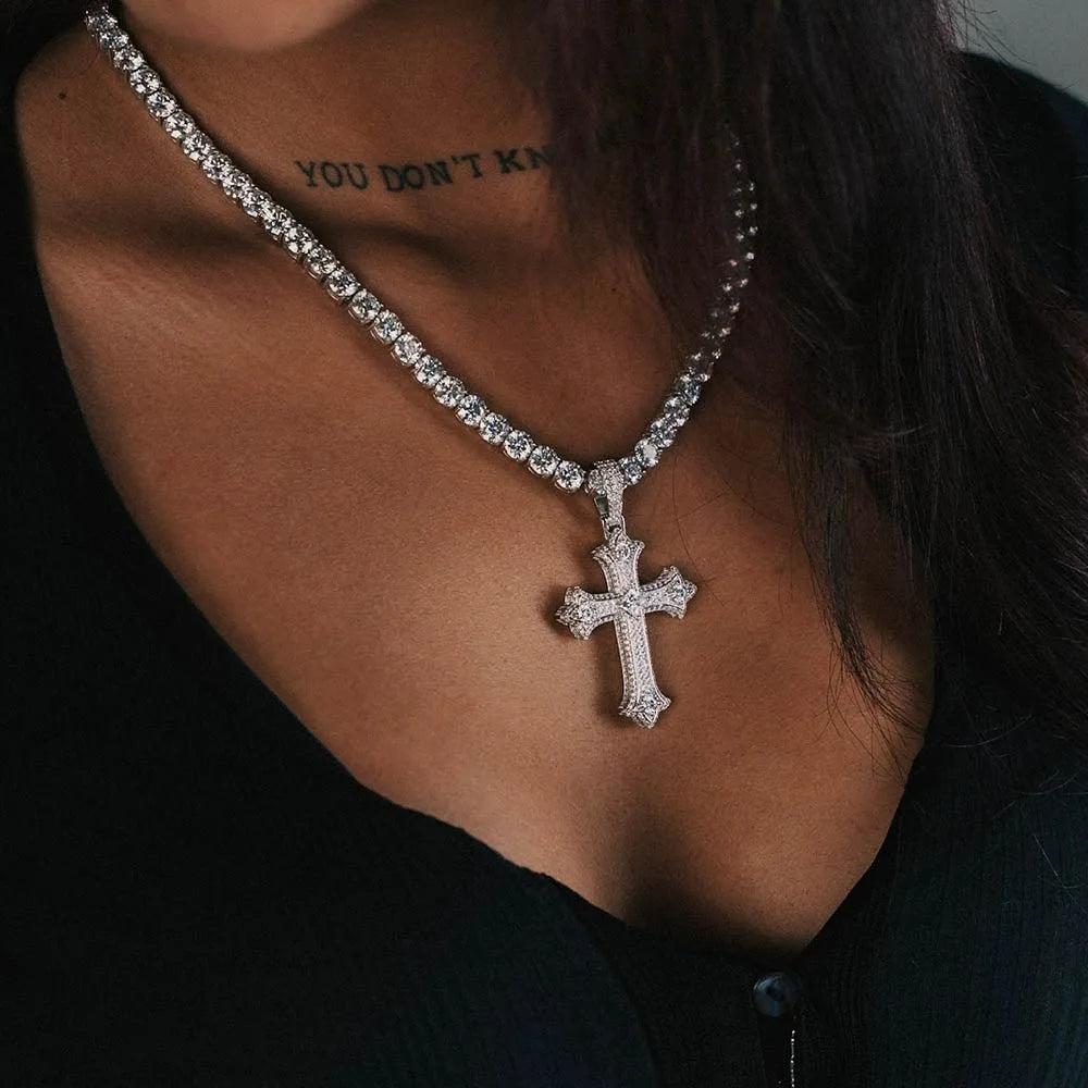 Iced Out Cross Pendant Necklace Jesus CZ