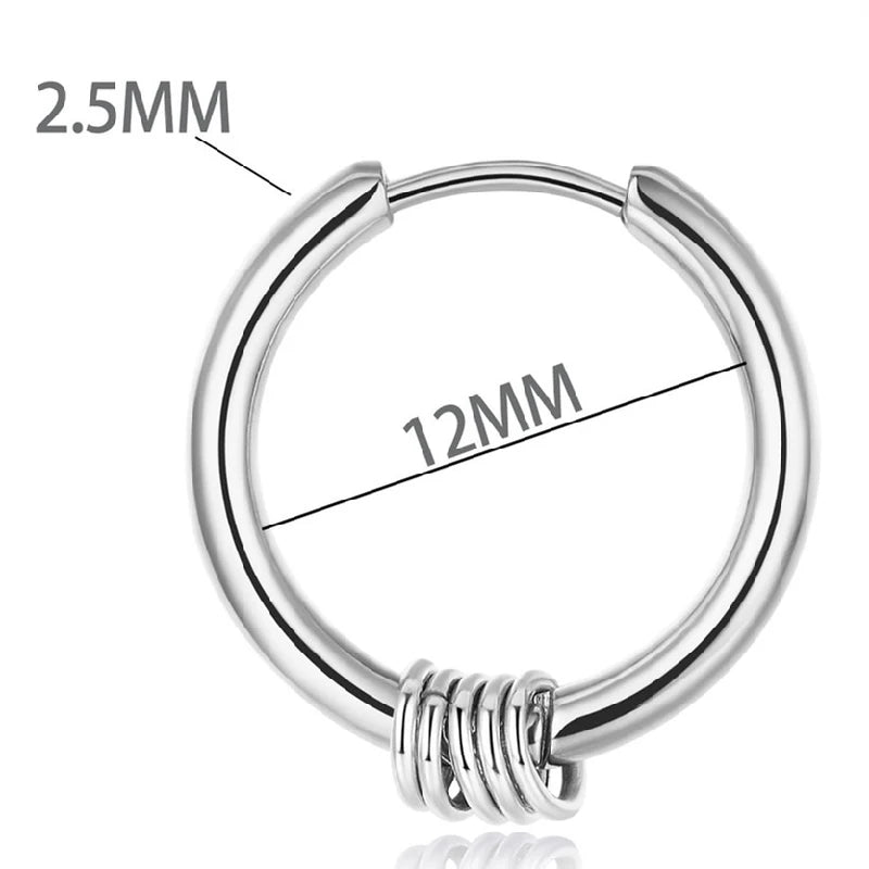 HE23 Titanium 2.5 LineHoop Earrings Circle 8/10/12/14/16/18/20mm 316l Stainless Steel Earring IP Plating No Fade