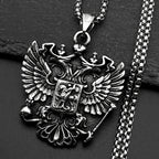 Russian Double-Headed Eagle National Emblem Symbol Pendant Necklaces for Women Men Silver Color Stainless Steel Jewelry Gift