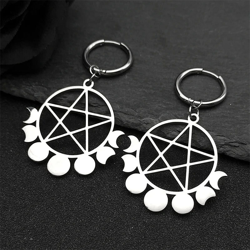 Star Moon Gold Earrings Goth Witchcraft Satan