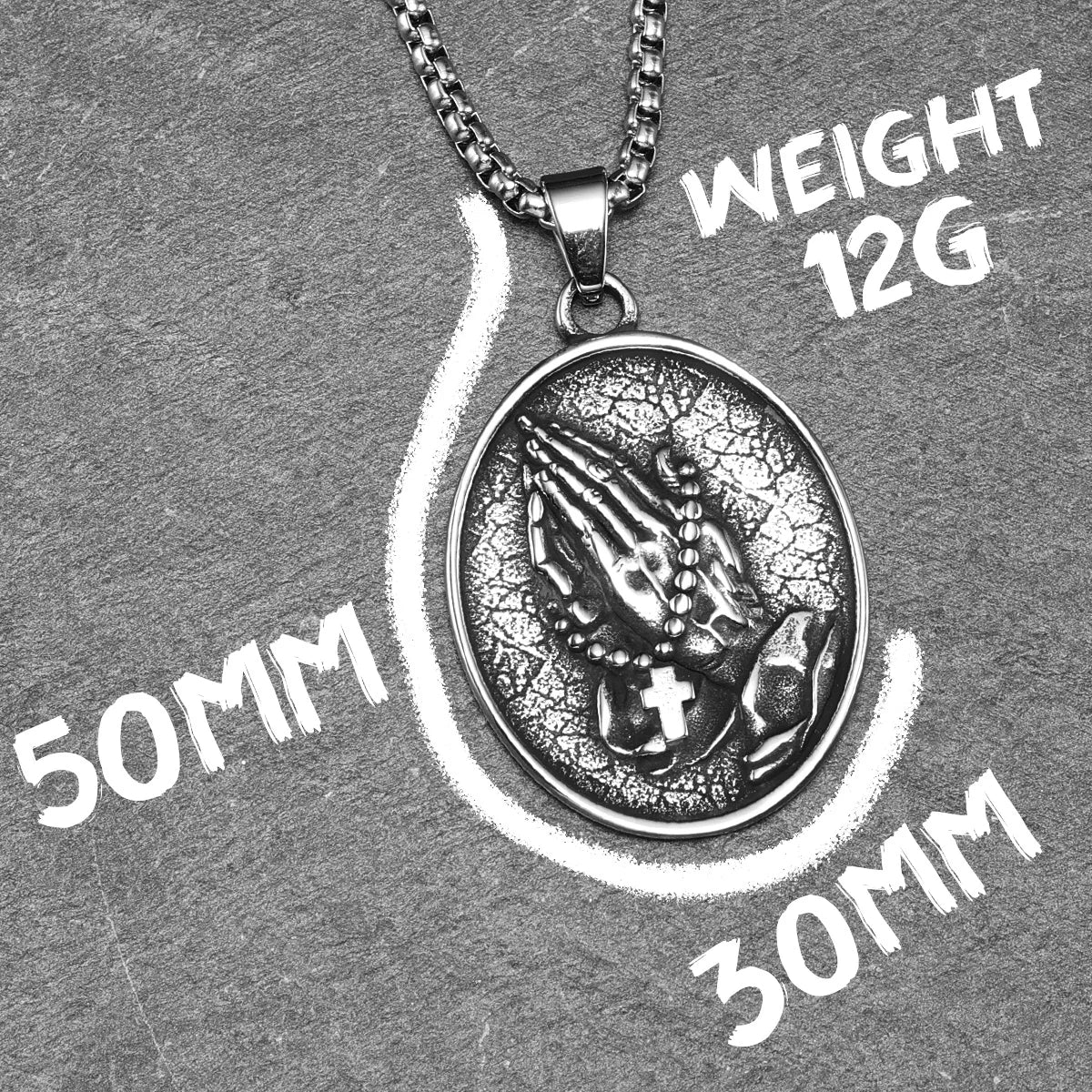 Praying Hands Cross Pendant — Stainless Steel