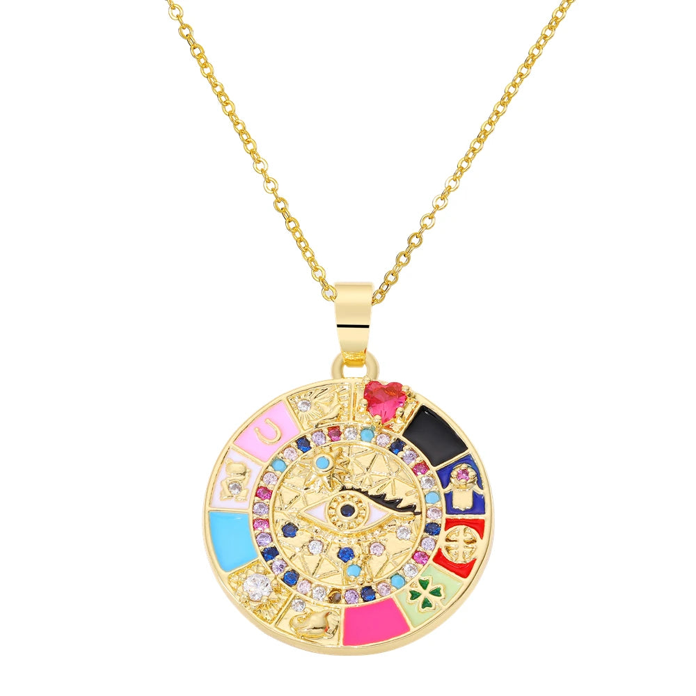 Iced Out Evil Eye Hamsa Hand of Fatima Necklace — Copper Alloy