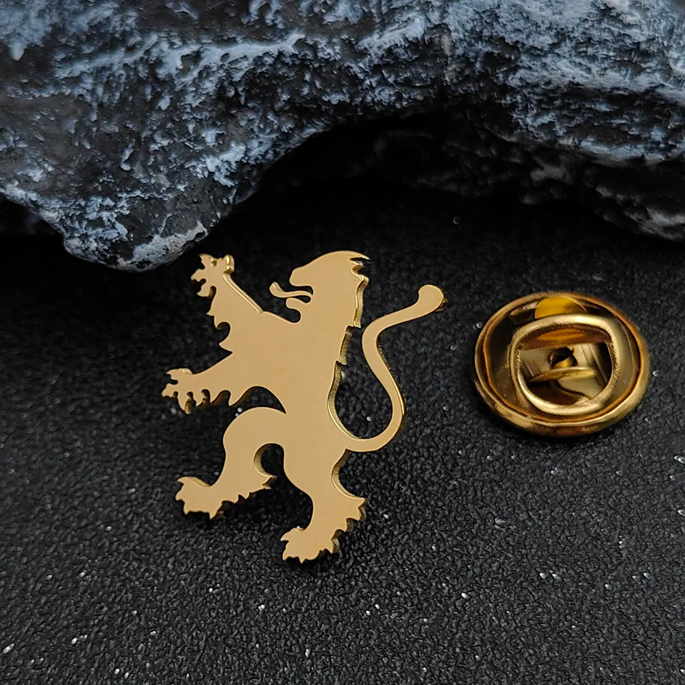 Stylish and simple animal badge, gold-plated stainless steel lion collar pin, phoenix men's collar pin, pterosaur brooch