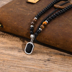 Black Stone Square Pendant Necklace