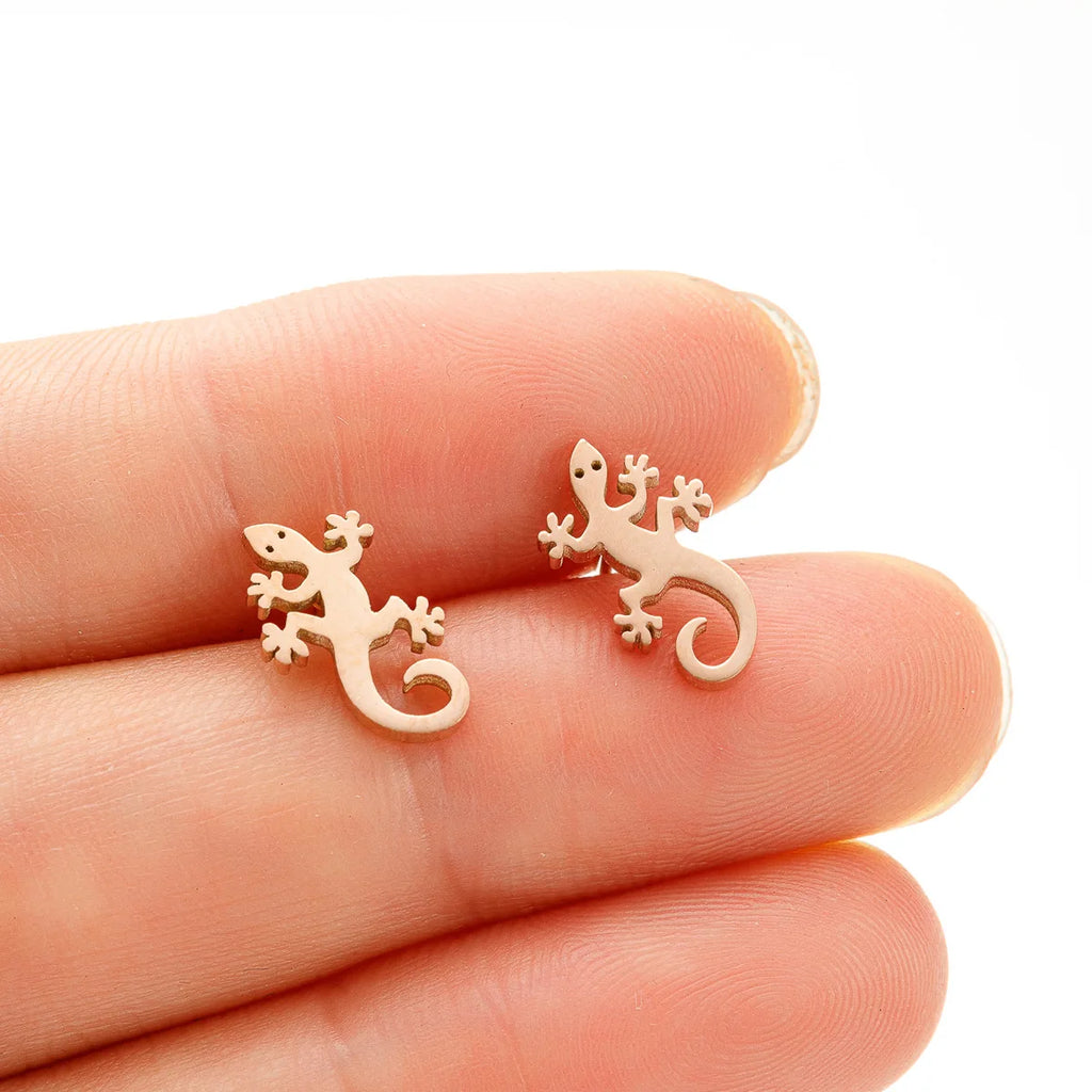 Hip Hop Stainless Steel Lizard Stud Earrings for Women Men Fashion Gecko Cocktail Earings Animal Ear Piercing Jewelry