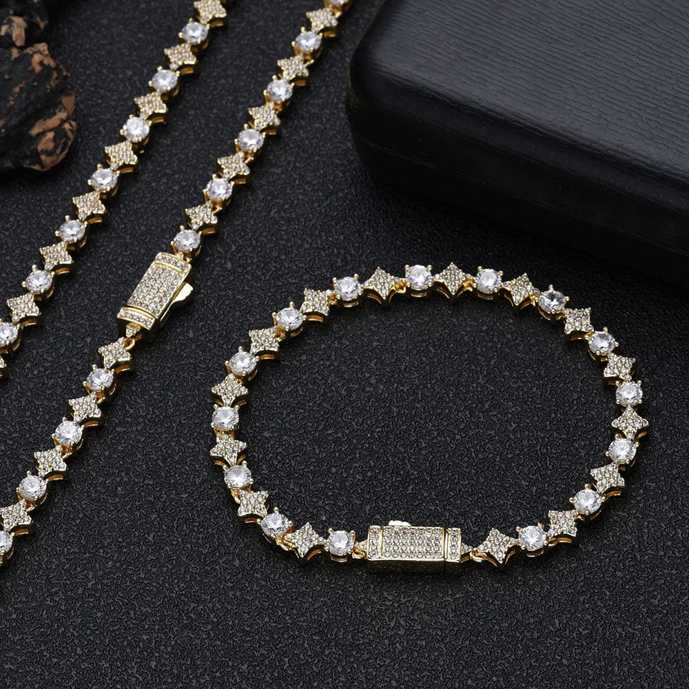 Star Tennis Chain Necklace Iced Out CZ
