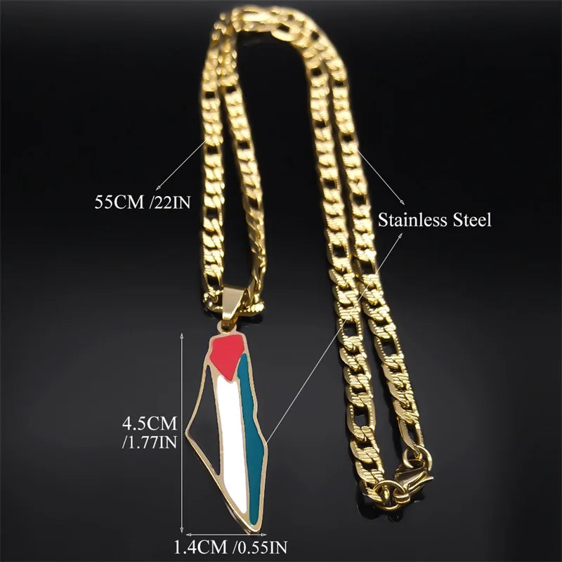 Israel-Palestine Map Pendant Necklace — Gold-Tone