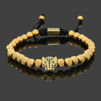 Luxury Royal Black Leopard Head Man Bracelet Stainless Steel Beads Hand Jewelry Big Boy Gift