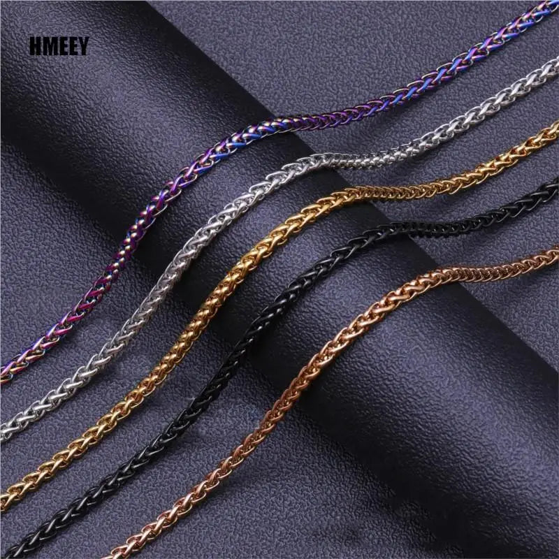 Hmeey 3MM-8MM STAINLESS STEEL TWIST LONG CHAIN NECKLACE FOR MEN Neck Punk Jewelry Pendant Accessories Male Chains