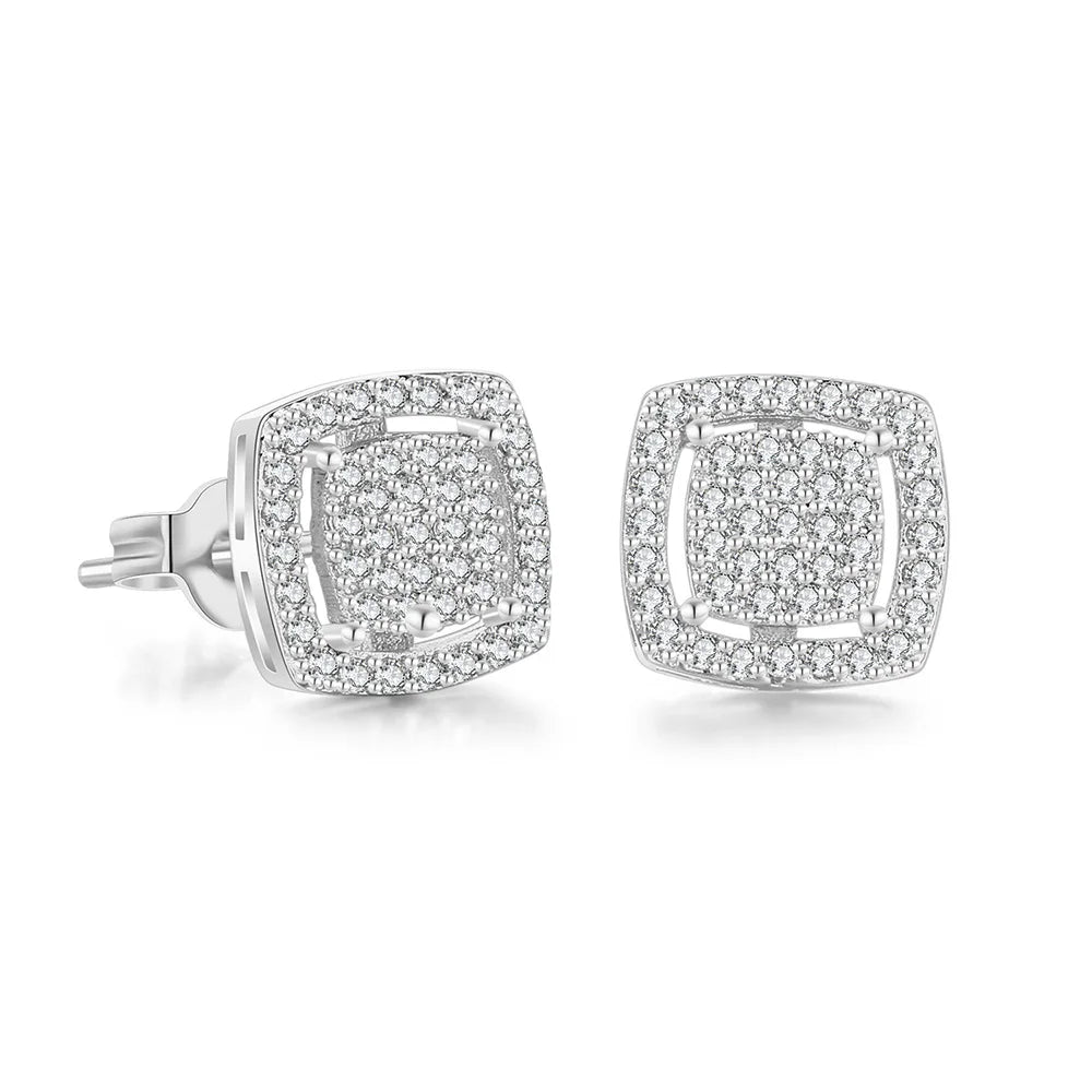 Iced Out Square Zirconia Stud Earrings CZ