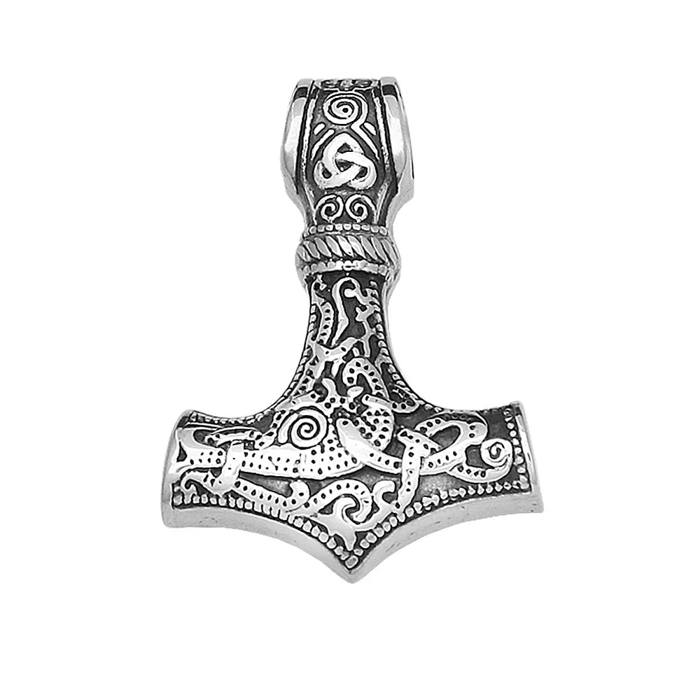 Unique Vintage Viking Thor Hammer Pendant For Men Stainless Steel Celtic Knot Necklace Punk Amulet Jewelry Gifts