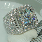 Milangirl Big Hip Hop Rhinestone Men Out Bling Square Ring Pave Setting CZ Wedding Engagement Rings Top Quality