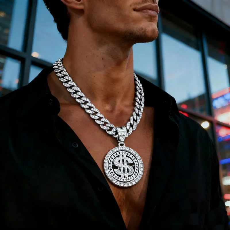 Rotating Dollar Sign Pendant Necklace — Two-Tone