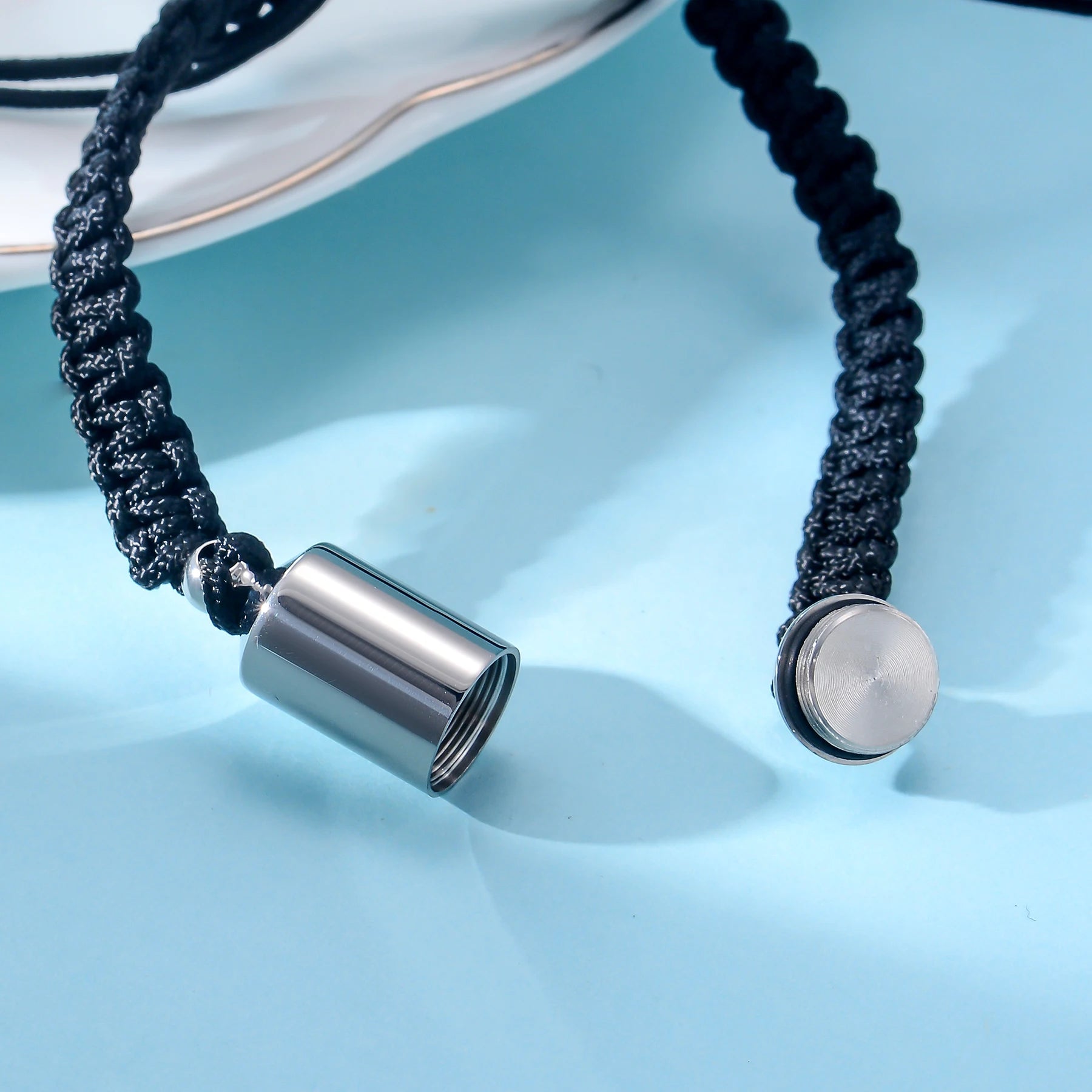 Custom Cylinder Urn Adjustable Braid Bracelet for Women Men Stainless Steel Cremation Ashes Memorial Keepsake Jewelry