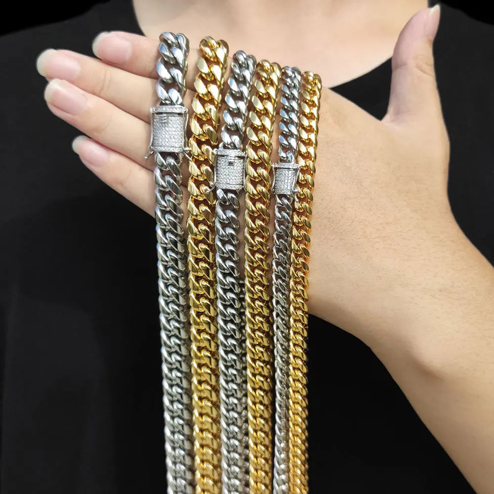 Iced Out Cuban Chain Necklace Stainless Steel 6-16MM
