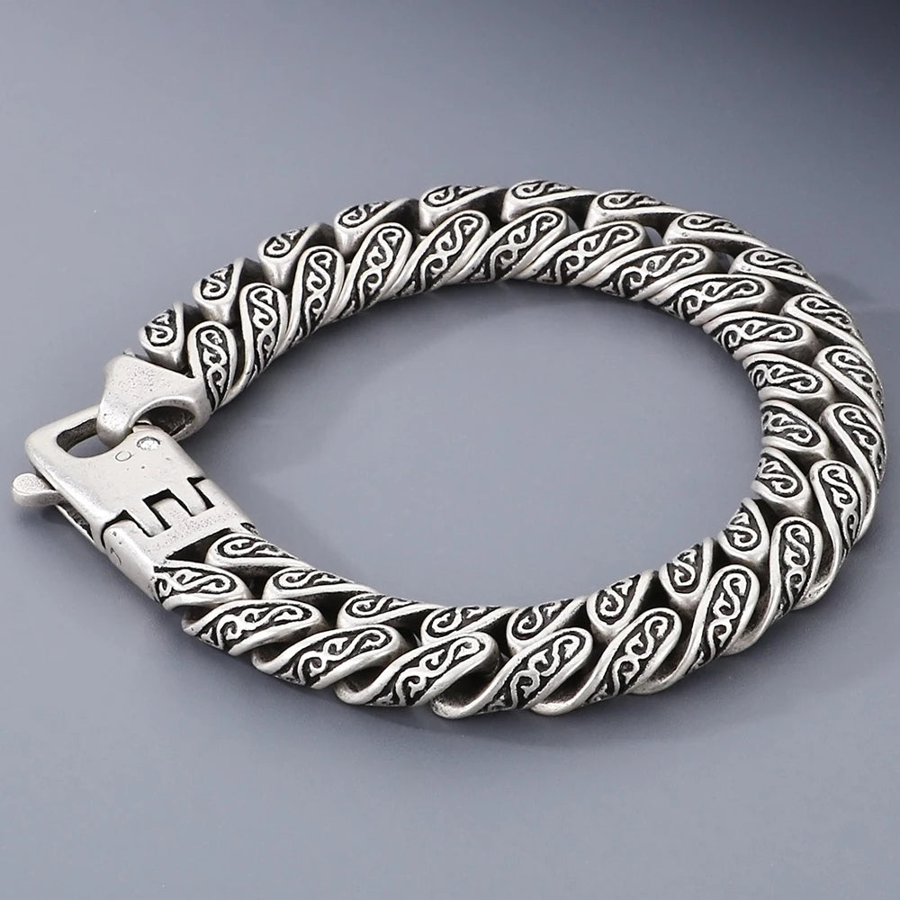 Retro Casting Stainless Steel Man Bracelet Matte Old Silver Color 12MM Curb Link Chain Men's Bracelets Bangles Wrist