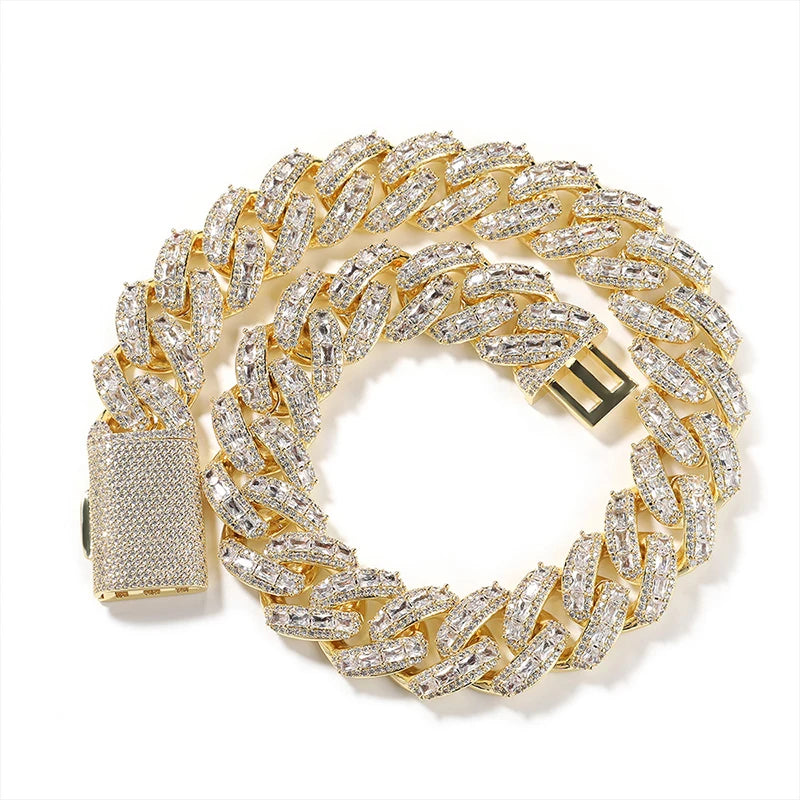 Iced Out CZ Cuban Miami Link Chain Necklace 25mm — Two-Tone