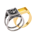 Skull & Lion Secret Compartment Signet Ring — Two-Tone