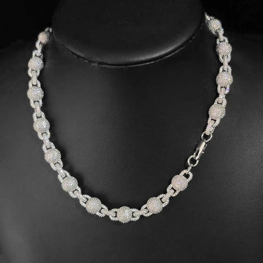 Iced Out Bead Choker Necklace 10.5MM Stainless Steel
