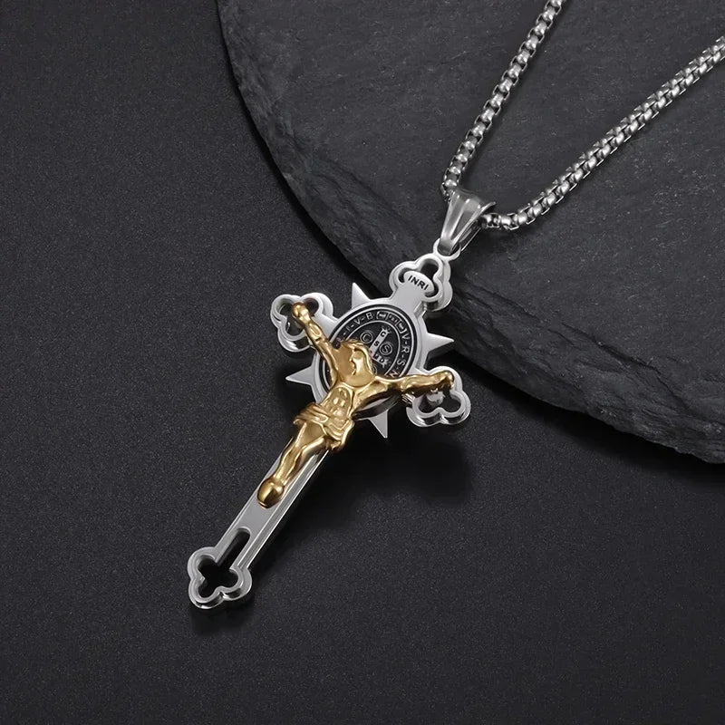Hip Hop Iced Out San Benito San Benito Holy Medal Pendant Jesus Necklace Religious Amulet Jewelry for Men and Women