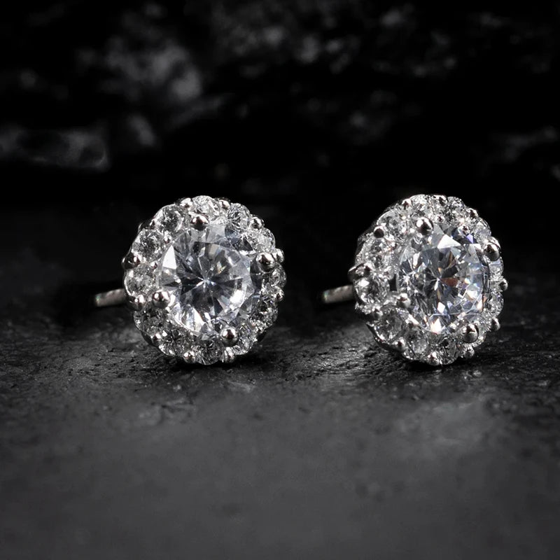 Iced Out Cubic Zircon Stud Earrings for Men & Women — Silver-Tone