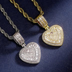 Gold Iced Out Heart Pendant Rope Chain Necklace