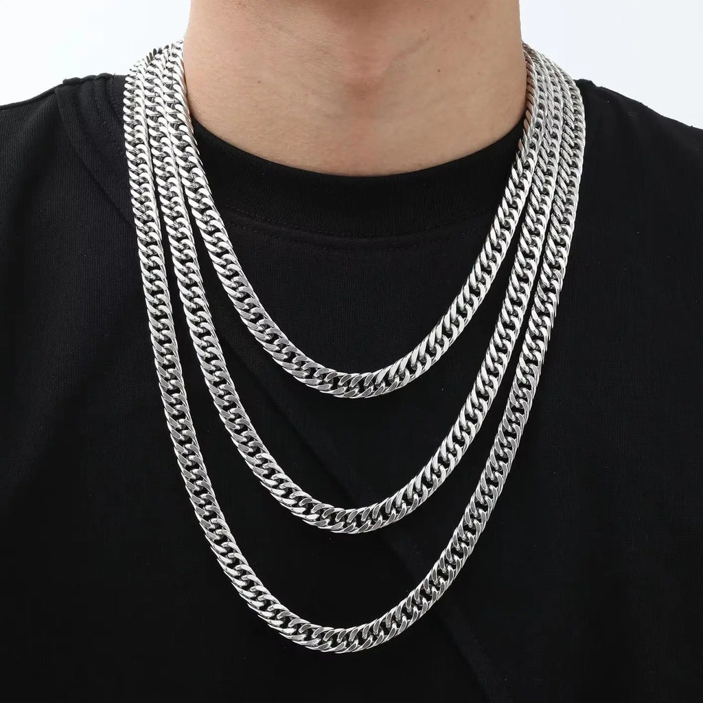 Vintage Cuban Chain Necklace for Men Women,3/5/7mm Stainless Steel Curb Link Chain Chokers,Casual Basic Punk Jewelry