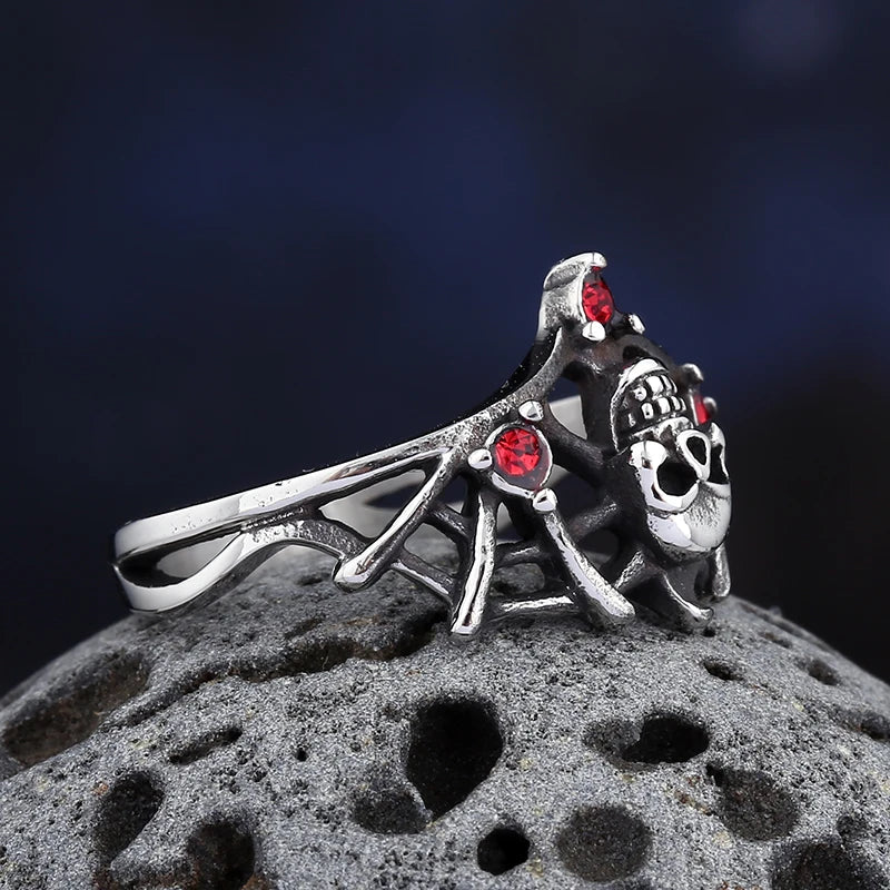 316L Stainless Steel Gothic Accessories Skull Ring With Red Stone For Man Women Punk Jewelry Couple Or Women Gift