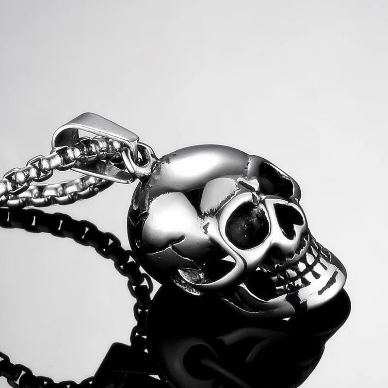 Silver Skull Pendant Necklace Stainless Steel Simple