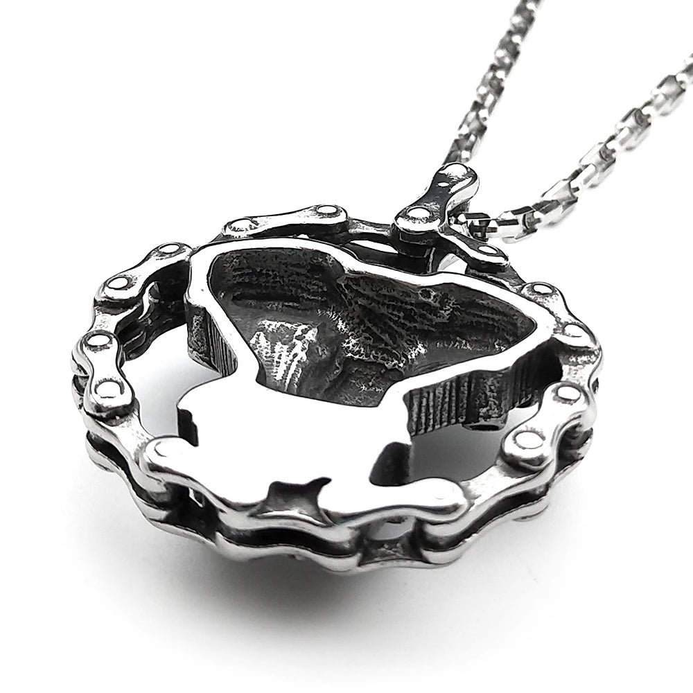 Skull Motorcycle Silver Pendant Heavy Duty Engine