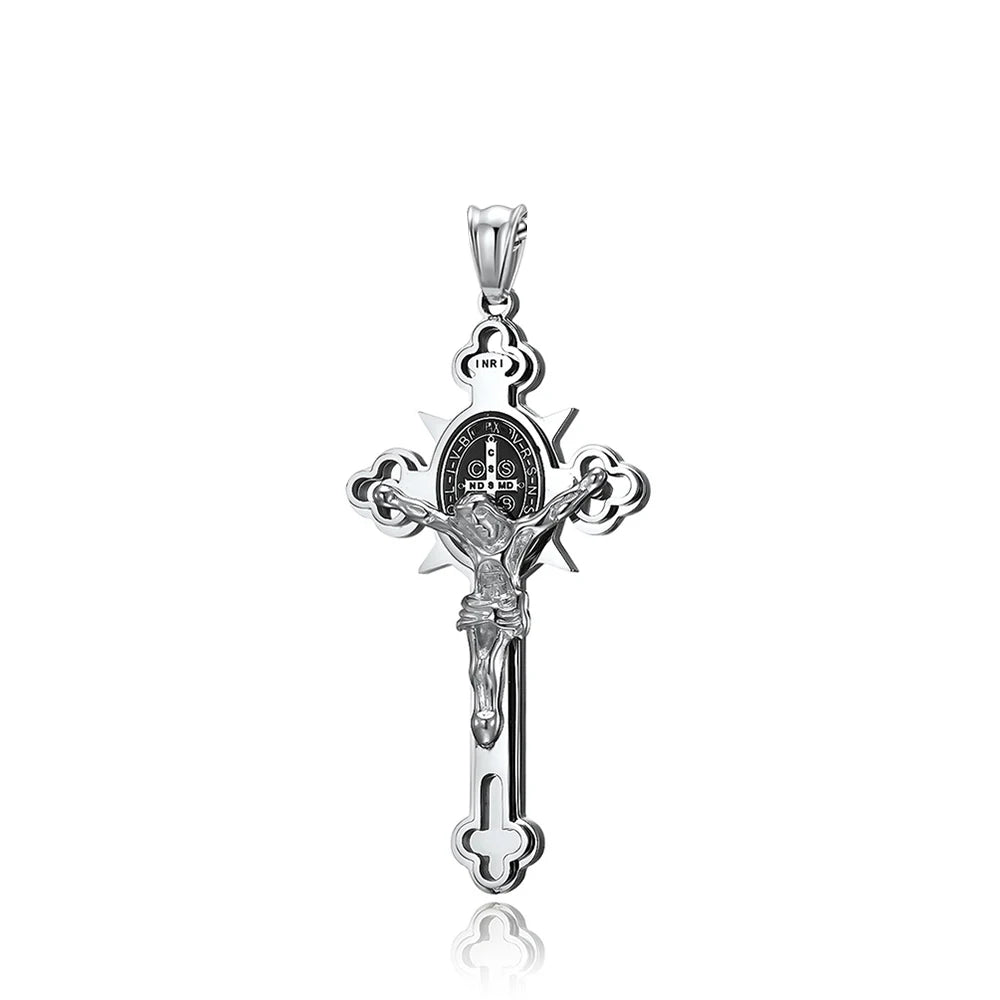 Vintage Christian Jesus Cross Pendant Necklace Men's Stainless Steel Religious Jesus Necklaces Prayer Baptism Jewelry