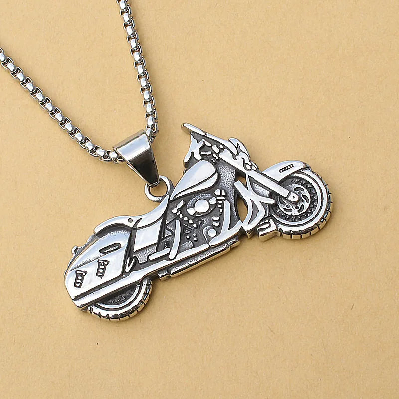 Silver Motorcycle Box Chain Pendant Necklace