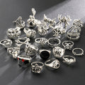 24 Pcs Gothic Skeleton Unisex Ring Set Punk Grunge Butterfly Frog Woman Man Jewelry Hip Hop Party Street Ring