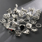 24 Pcs Gothic Skeleton Unisex Ring Set Punk Grunge Butterfly Frog Woman Man Jewelry Hip Hop Party Street Ring