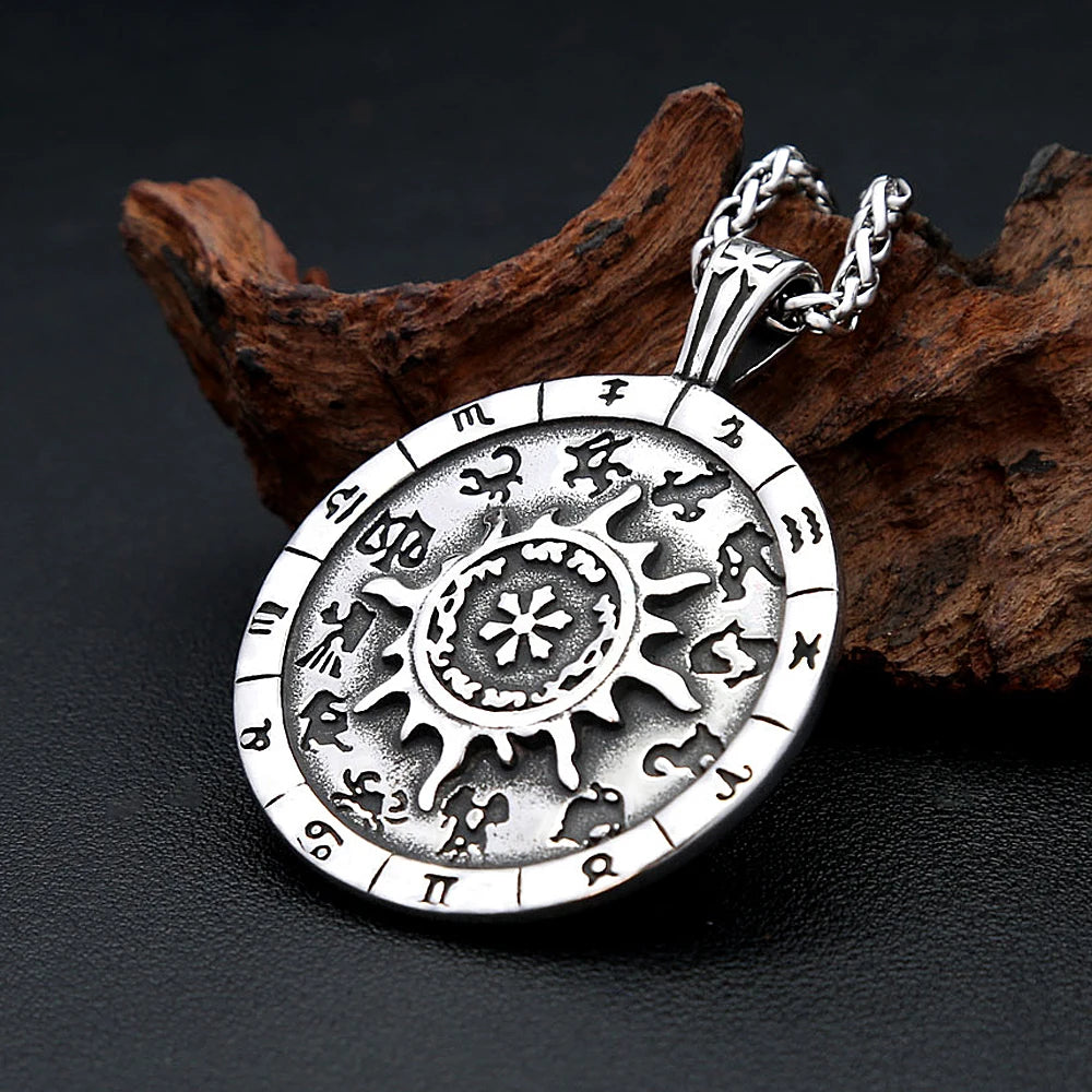 Zodiac Steel Pendant Vintage Constellation Round