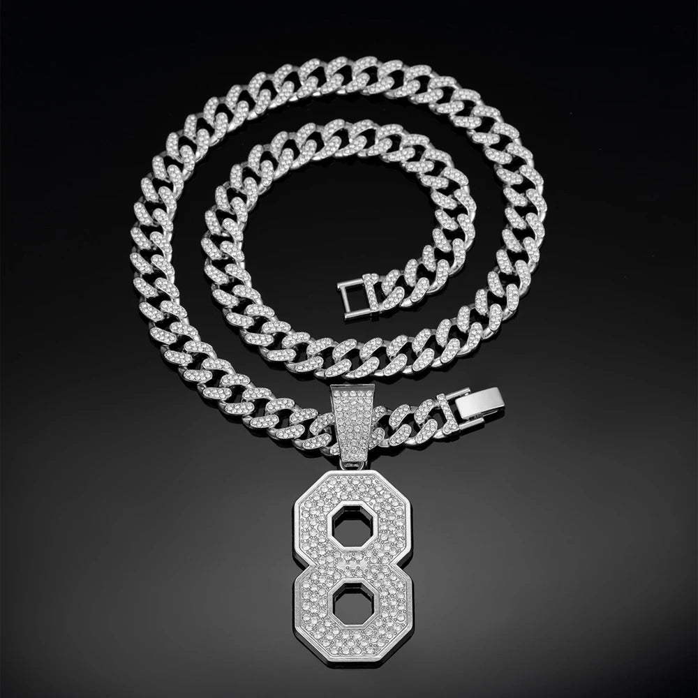 Lucky Number 8 Iced Out Cuban Pendant Necklace 13mm
