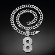 Lucky Number 8 Iced Out Cuban Pendant Necklace 13mm