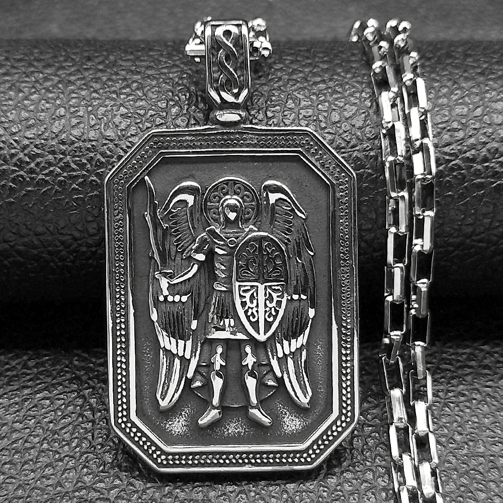 Archangel Michael Shield Pendant — Silver-Tone