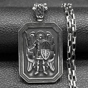 Archangel Michael Shield Pendant — Silver-Tone Stainless Steel