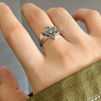 Gothic Eye of Providence Open Ring — Two-Tone Adjustable