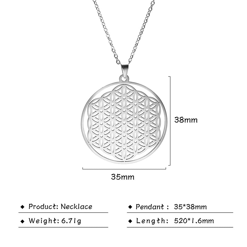 Flower of Life Sacred Geometry Necklace Stainless Steel Mandala Neck Chain Women Men Vintage Universal Spiritual Jewelry